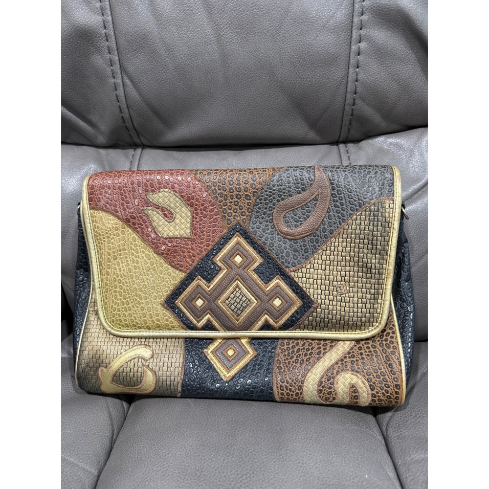 Vintage‎ Nas Patchwork Animal Print Convertible Clutch Crossbody Bag Gold Black